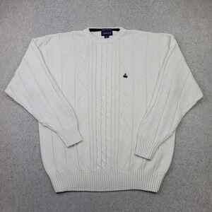 Vintage Gant Hand Framed Cable Knit Sweater Mens XL Pullover Off White Crest 90s